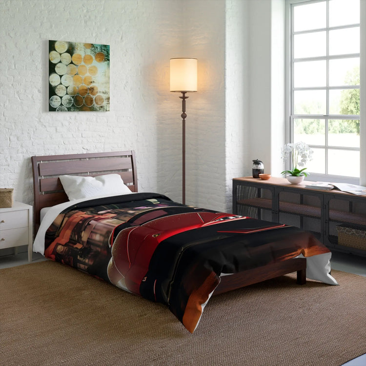 Comforter, Red Lamborghini designer car lover bedroom cozy warm fluffy stylish blanket Comforter room decor The Aurora Touch