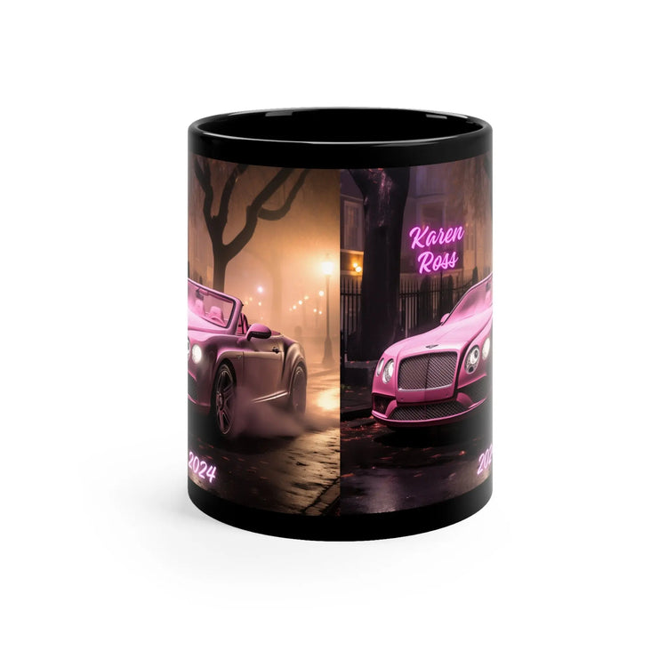 11oz Black Mug, Personalized Mug, Luxury mug, Pink Bentley, Portrait of a Bentley, Luxury pink car, gift for daughter, Gift for Wife The Aurora Touch