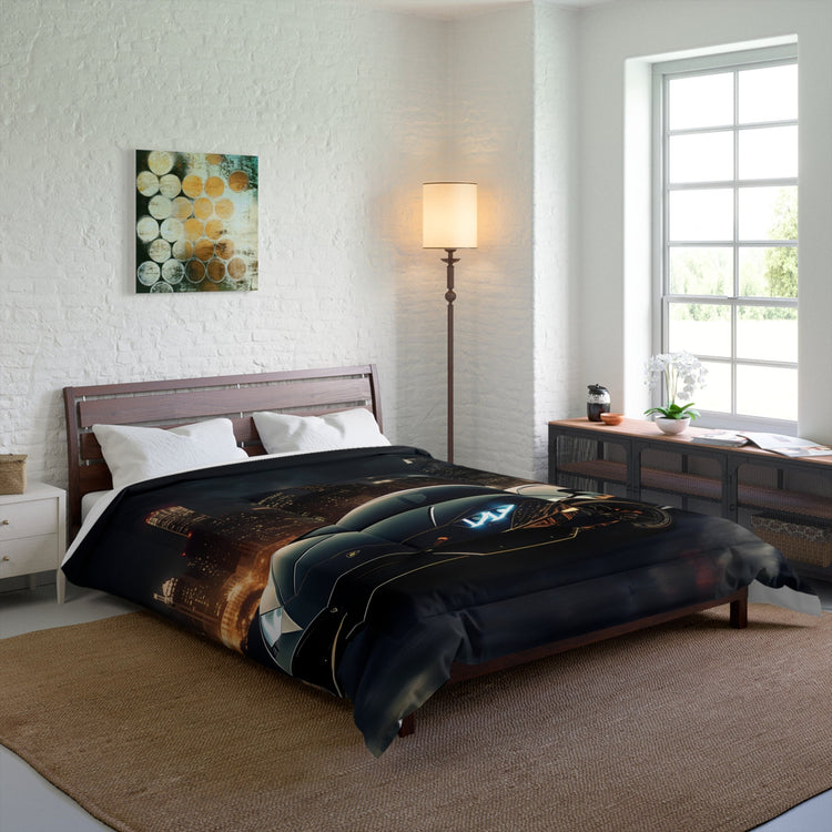 Comforter, Black Designer Quilt, Lamborghini Style Art, Fancy Cozy Warm Weather Comforter, Unique Bedspread for Teen Room
