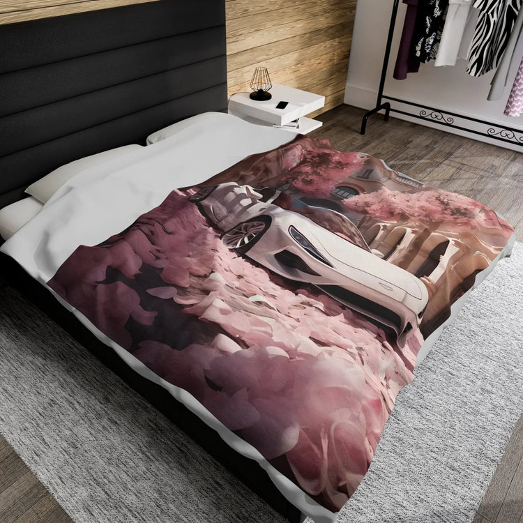 Velveteen Plush Blanket, White Lamborghini Valentines lover soft shade of pink stylish winter warm cozy couch bed throw great for wifey The Aurora Touch