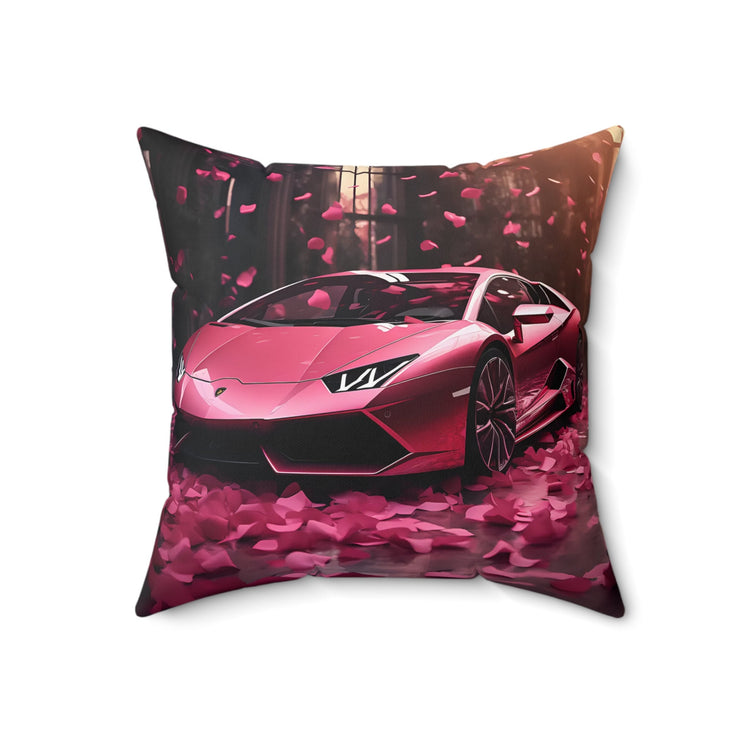 Spun Polyester Square Pillow, Hot pink Lamborghini art couch modern bedroom valentines decor stylish throw pillow