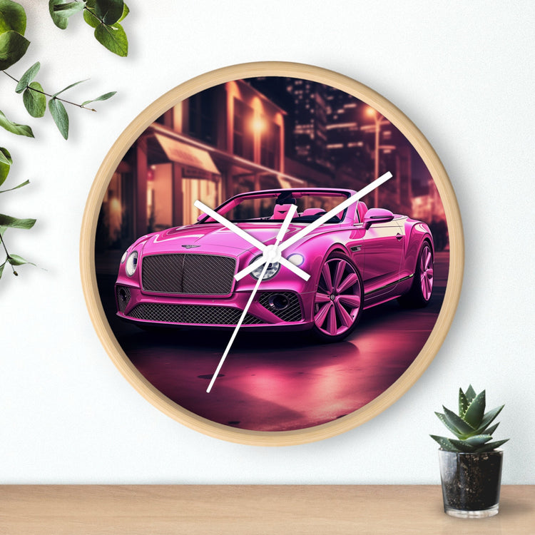 Wall Clock, Pink Bentley exotic vibrant fancy Barbie car design for bedroom hallway living room office upscale luxury wall art home decor