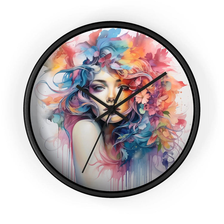 Wall Clock, Cool AI modern day home office restaurant beauty salon colorful female art wall clock design The Aurora Touch
