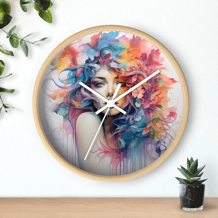 Wall Clock, Cool AI modern day home office restaurant beauty salon colorful female art wall clock design