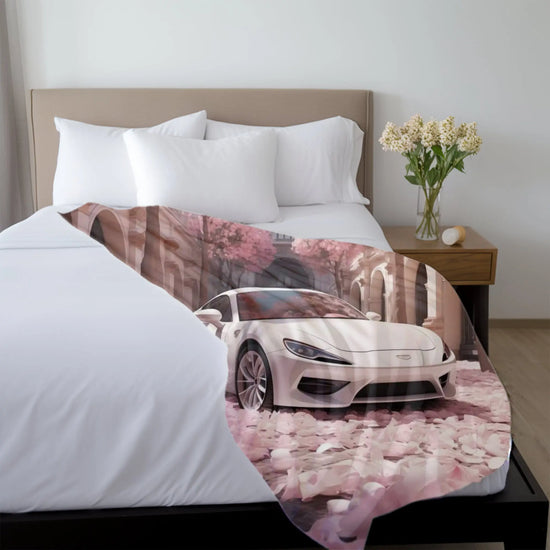 Velveteen Plush Blanket, White Lamborghini Valentines lover soft shade of pink stylish winter warm cozy couch bed throw great for wifey The Aurora Touch