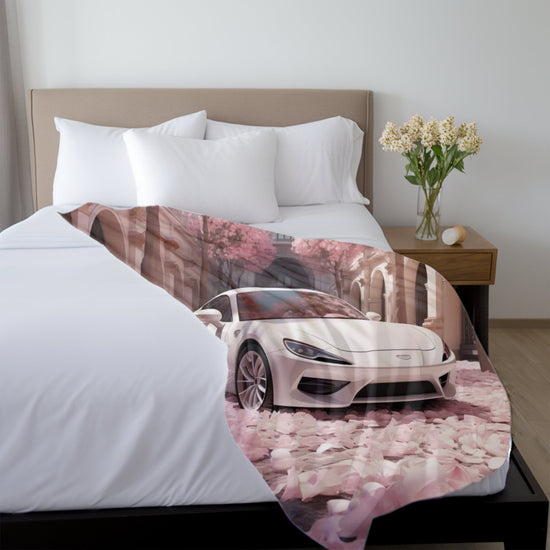 Velveteen Plush Blanket, White Lamborghini Valentines lover soft shade of pink stylish winter warm cozy couch bed throw great for wifey