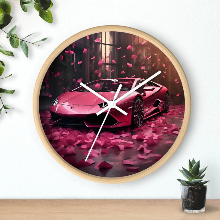 Wall Clock, Hot Pink Lamborghini modern stylish wall art room decor great gift for car lover