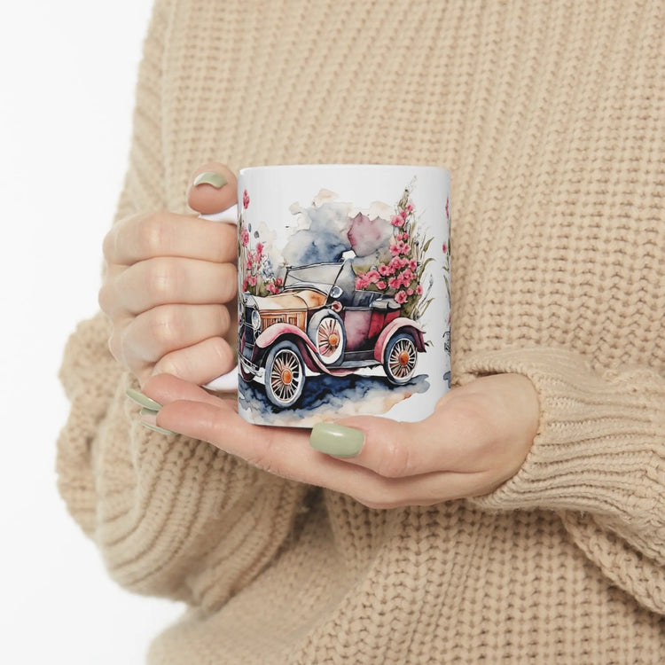Ceramic Mug 11oz, Vintage Rose Car Coffee mug, Pretty Flowered mug, Pink classic mother mug, Valentines Flowery Mug, Mamma gift The Aurora Touch