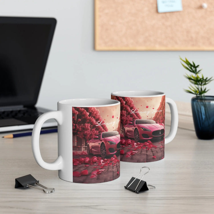 Ceramic Mug 11oz, Personalized Valentines Mug, Hot Pink Maserati, Exotic Car designs, Gift for the Car Lover, Boss Coffee Mug, Luxury Mug The Aurora Touch