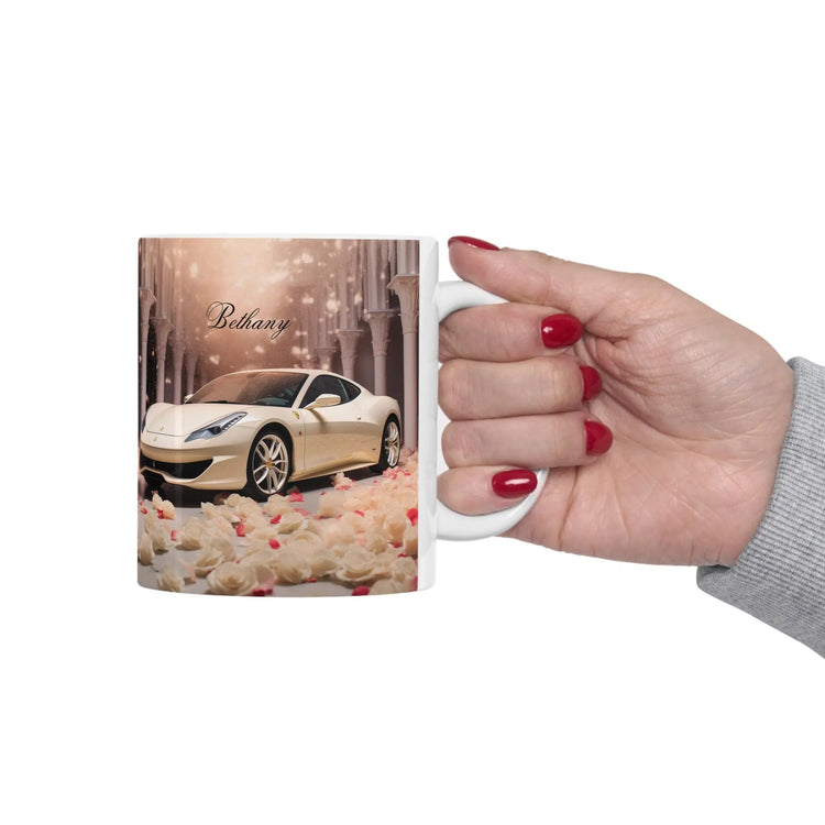 Ceramic Mug 11oz, Personalized Valentine gift, creme Ferrari portrait, sophisticated stylish mug, gift for sweetheart, Classy Coffee Cup The Aurora Touch