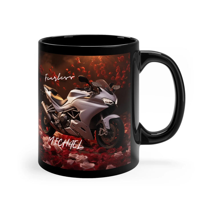 11oz Black Mug, Personalized stylish Ducatti motorcycle design fancy bike portrait beverage cup great for Bachelor boyfriend husband The Aurora Touch