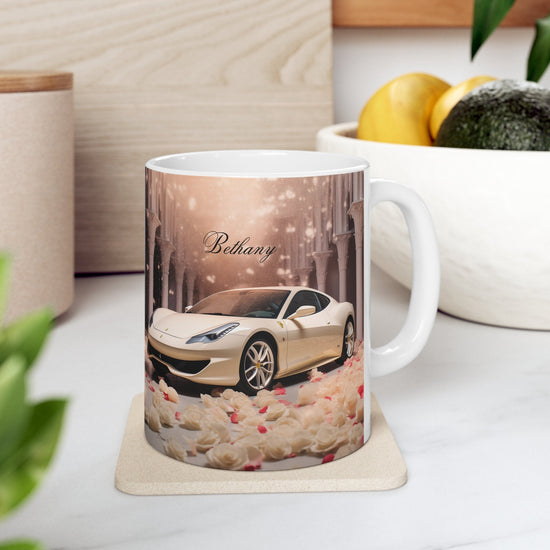Ceramic Mug 11oz, Personalized Valentine gift, creme Ferrari portrait, sophisticated stylish mug, gift for sweetheart, Classy Coffee Cup