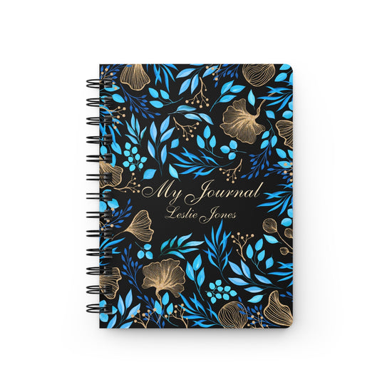 Spiral Bound Journal, personalized daily journal, blue gold notebook, everday affirmation notebook, nightly dream journal, everyday diary