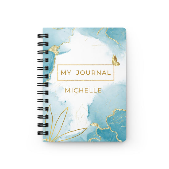 Spiral Bound Journal, personalized daily journal, Blue and Gold notebook, Affirmation notepad, Nightly dream Journal, Daily diary