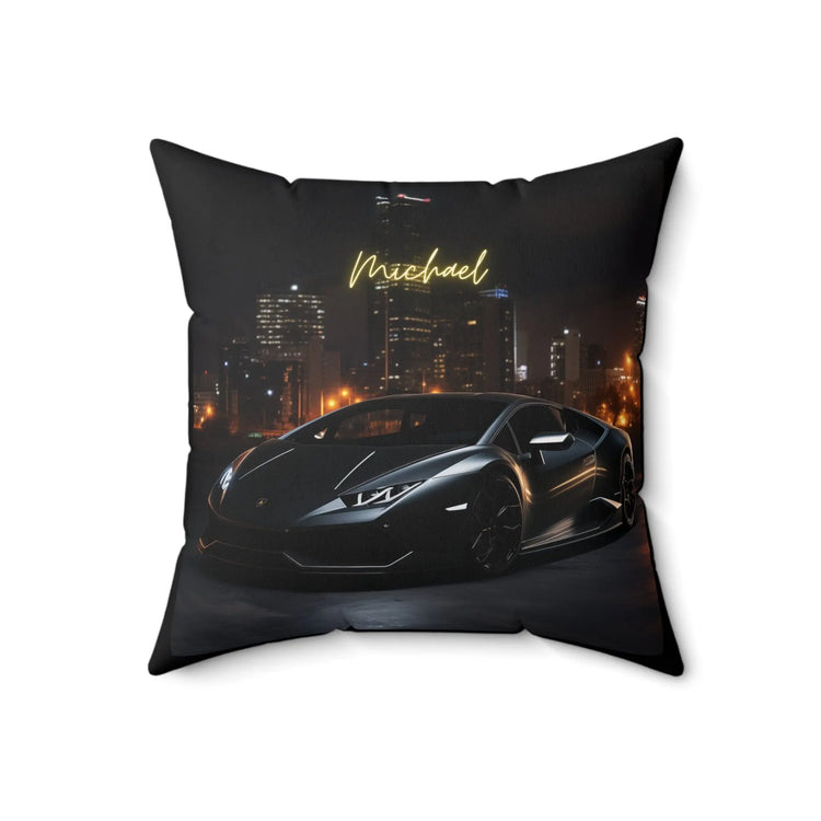Spun Polyester Square Pillow, personalized black matte modern Lamborghini bed couch decor throw pillow cushion great for teen gift The Aurora Touch