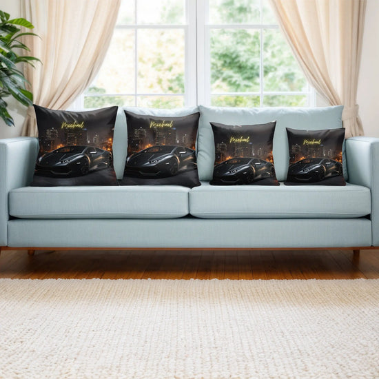 Spun Polyester Square Pillow, personalized black matte modern Lamborghini bed couch decor throw pillow cushion great for teen gift The Aurora Touch