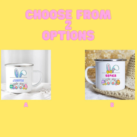 Enamel Camping Mug (A), Personalized Easter Mug, Child juice cup, Colorful Bunny Spring Mug, Kid Juice and Milk Cup