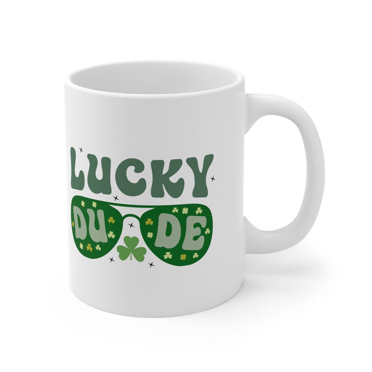 Ceramic Mug 11oz, Lucky Dude St Pattys Day Mug, Green Clover Coffee Mug, Shamrock Lucky Male Mug, Festive Holiday Cup