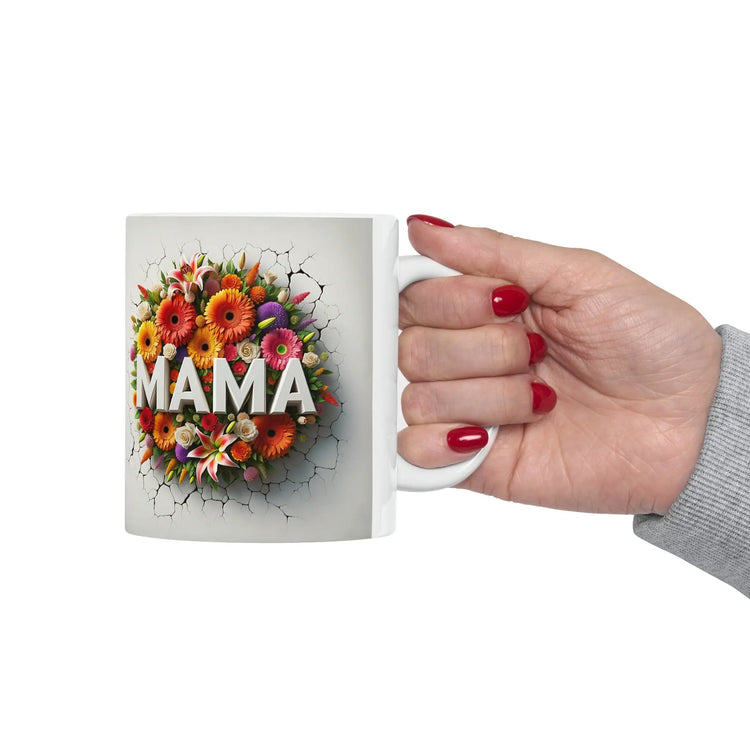 Ceramic Mug, 11oz, 3D Mama brightt floral 2 sided love print casual coffee tea everyday designer kitchen home decor cup The Aurora Touch
