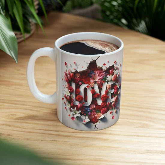 Ceramic Mug, 11oz, Love Momma 3D Love colorful floral everday modern day Mothers gift two side design beverage home office drinking cup The Aurora Touch