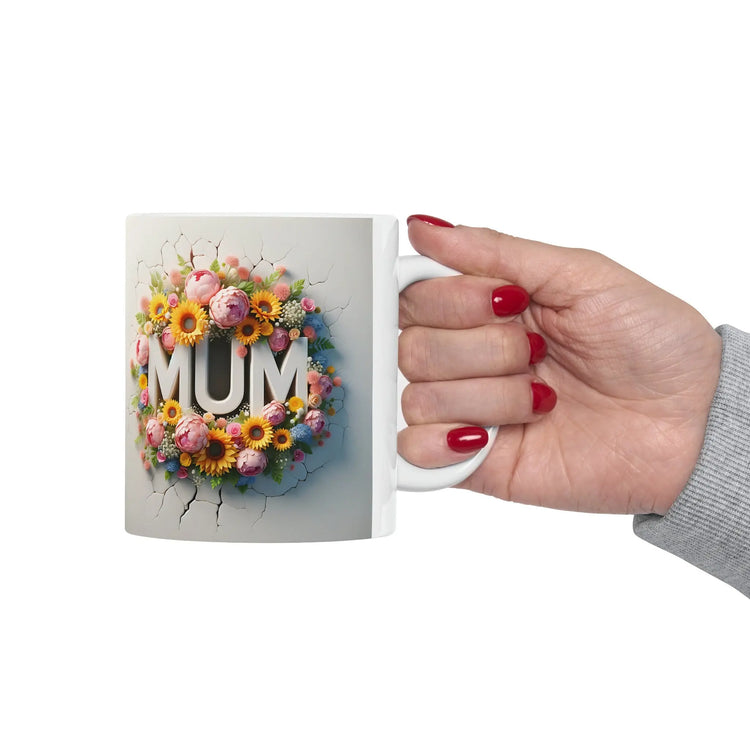 Ceramic Mug, 11oz, 3D Floral MUM sunny bright unique vibrant two sided print coffee tea beverage cup great gift The Aurora Touch