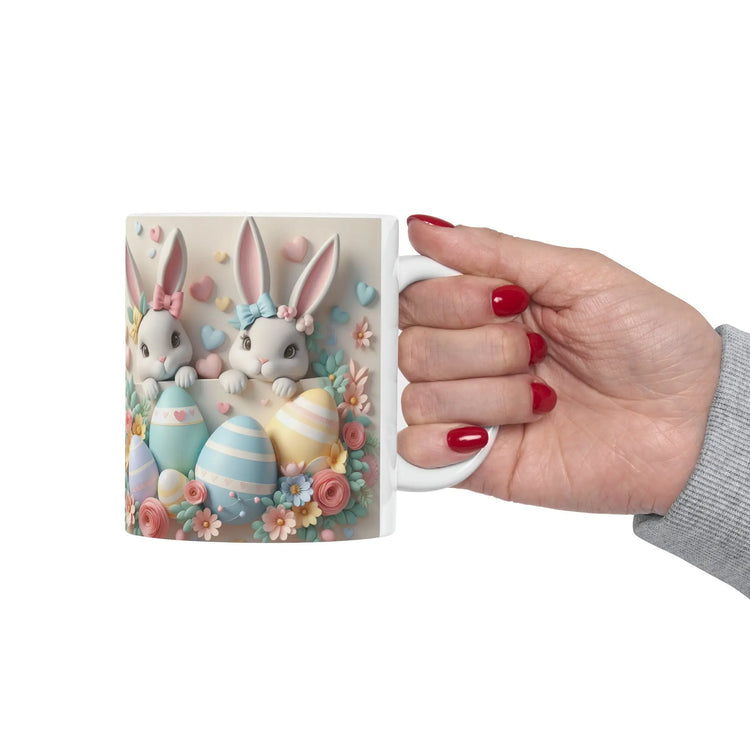 Ceramic Mug, 11oz, 3D Easter bunny pastel color springtime adorable print coffee tea beverage cup The Aurora Touch