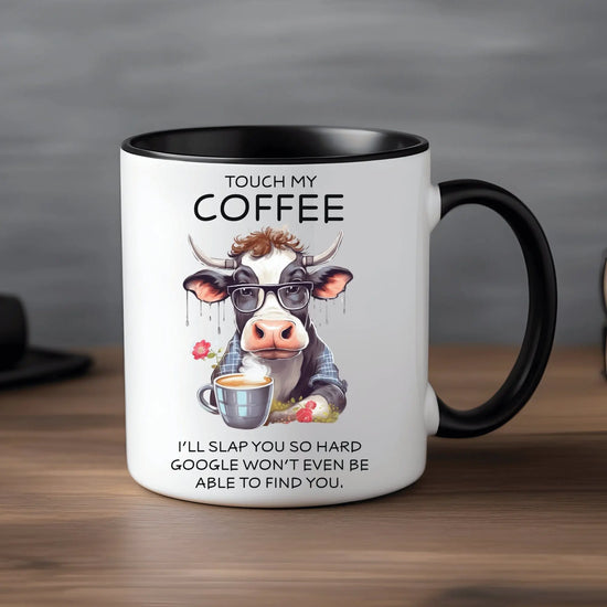 Colorful Mugs, 11oz, Funny sarcastic saying humorous cow print portrait kitchen decor coffee hot tea cup silly gift The Aurora Touch