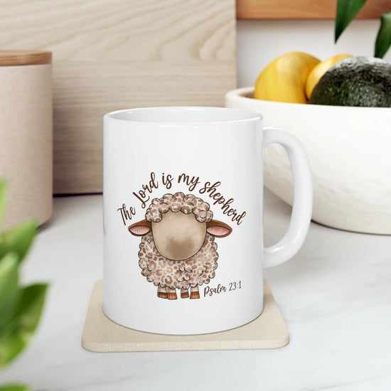 Ceramic Mug, 11oz, Lord is my Shepard bible verse affirmation Christian faith empowering inspiring coffee tea hot chocolate cup decor The Aurora Touch