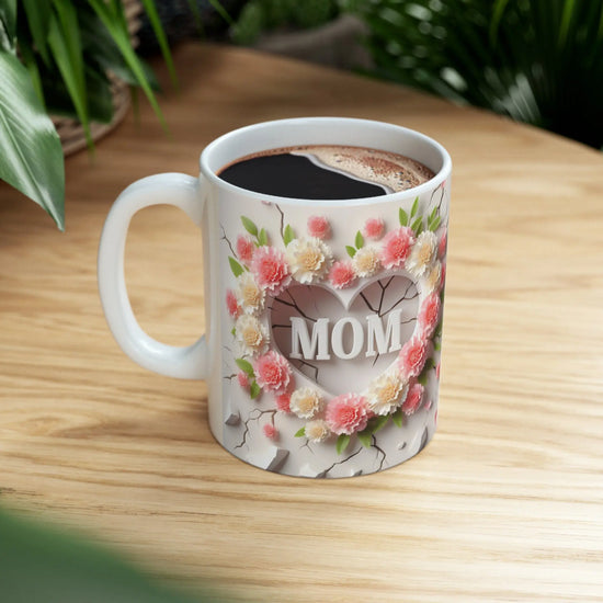 Ceramic Mug, 11oz, 3D Mom pastel color flower pretty BPA and lead free Mother&