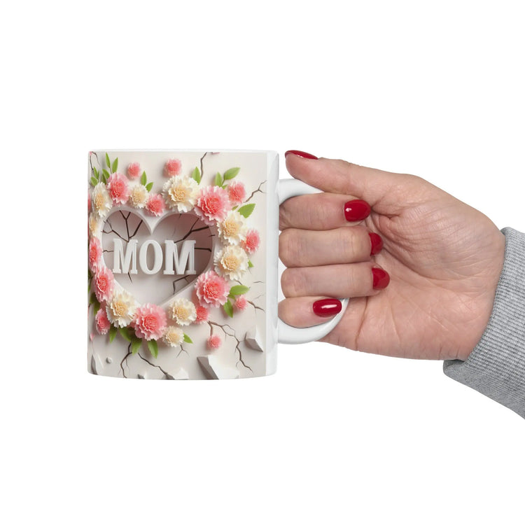Ceramic Mug, 11oz, 3D Mom pastel color flower pretty BPA and lead free Mother&