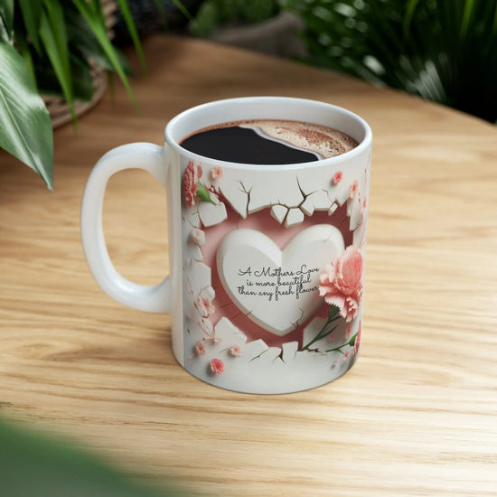 Ceramic Mug, 11oz, beautiful 3D Mothers Day Mug, Carnation pink coffee mug, Stylish Modern mug for Mom, great Mother&