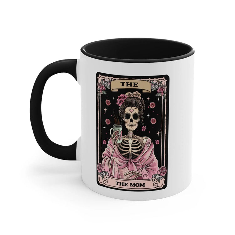 Accent Coffee Mug, 11oz, Mom Tarot Coffee psychic card Momma Day beverage Skeleton pink black tea novelty gift mug The Aurora Touch