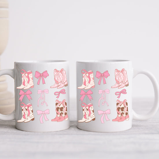 Ceramic Mug, 11oz pink ribbon Cowboy country style design pretty girl pink fashion coffee tea beverage cup