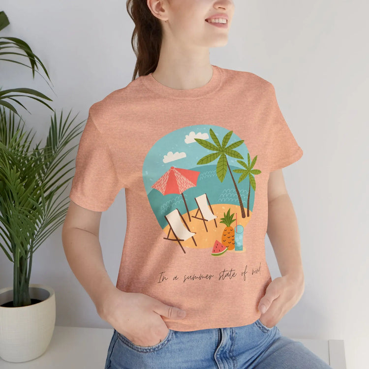 Unisex Summer Vibes Shirt, Pink female summer scene vacation theme natural beach casual lounge wear