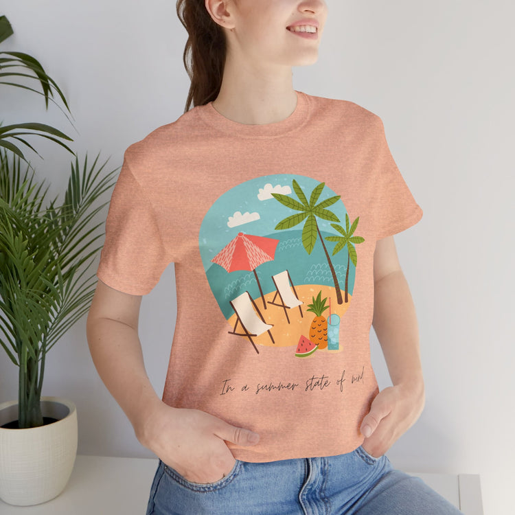 Unisex Summer Vibes Shirt, Pink female summer scene vacation theme natural beach casual lounge wear