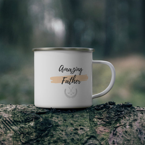 Enamel Camping Mug, Amazing Father great papa special dad stainless steel camp hiking outdoors coffee tea camping grounds travel cup