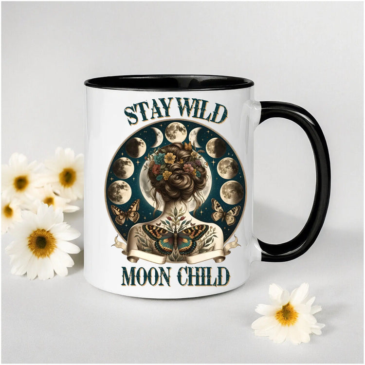 Colorful Mugs, 11oz, Moon Child Tarot Card Coffee Mug, Celestial Spiritual Art, Custom artistic everyday drinking cup, special gift item The Aurora Touch
