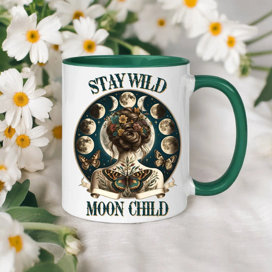 Colorful Mugs, 11oz, Moon Child Tarot Card Coffee Mug, Celestial Spiritual Art, Custom artistic everyday drinking cup, special gift item The Aurora Touch