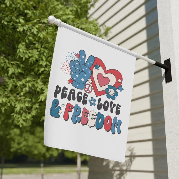 Garden & House Banner, Peace Love Freedom Independence Day Outdoor Garden Decor, Fourth of July Outside Home Celebartion Flag
