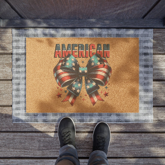 Doormat, American Proud Independence Day welcoming front porch Summer style outside Home Decor