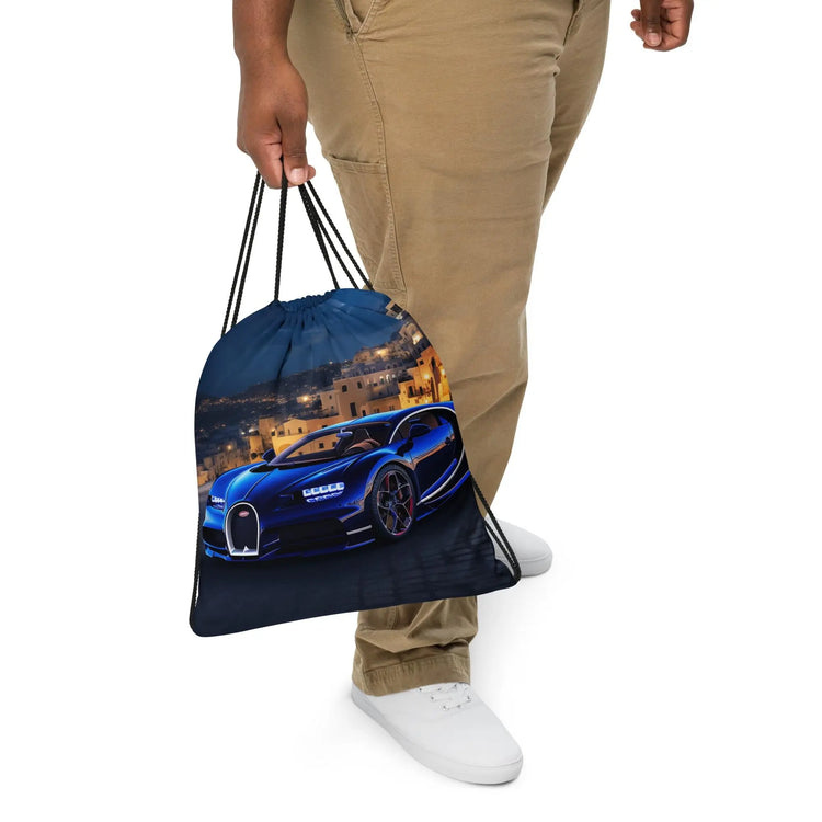 Drawstring bag, Sexy lamborghini bugatti luxury sportscar portrait designer bag The Aurora Touch