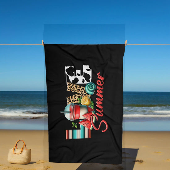 Beach Towel, Summer Love Black Everyday Colorful Large Terry Cloth Lush Fun Beach Sand Towel