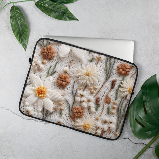 Laptop Sleeve, crotchet pretty floral pattern print office school student computer travel carry stylish minimilist pouch great gift