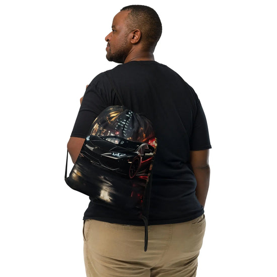 Drawstring bag, black lamborghini exotic fast car vibrant portrait display backpack computer booksak for school work gym or travel The Aurora Touch