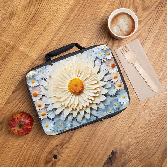 Lunch Bag, 3D daisy flower portrait design casual everyday high school elementary adult nurse school pretty secure food snack lunch box