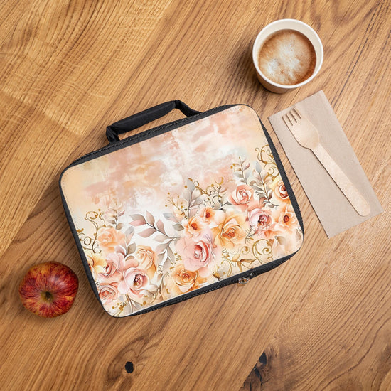 Lunch Bag, Victorian shabby chic peachy pink rose pretty school work office night class durable keep fresh snack food box sack
