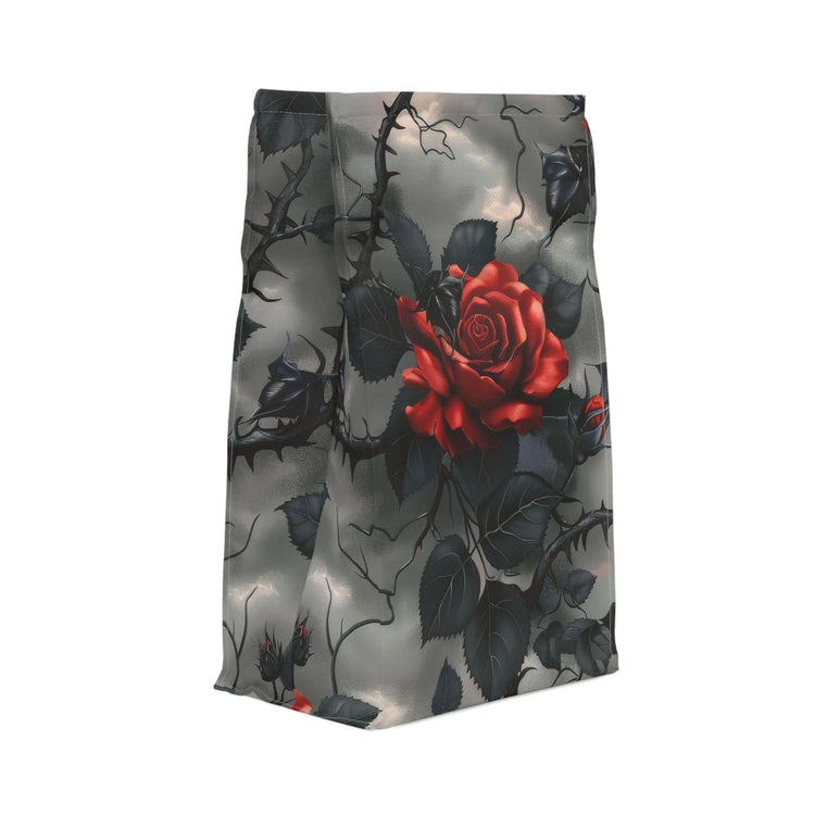 Polyester Lunch Bag, Red rose black thorn gothic style fashion casual everyday work school play sack lunch water resistant tote The Aurora Touch
