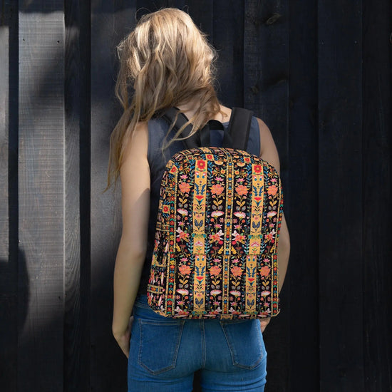 Boho Style Backpack, Colorful floral all over print back to school journal computer clothes classroom supplies daily vibrant carry book bag The Aurora Touch