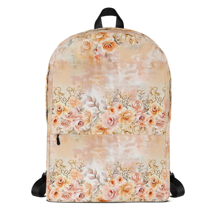 Backpack, peachy pink shabby chic vintage rose style fashion wear for college nurse school and everyday day all purpose carry and tote bag The Aurora Touch