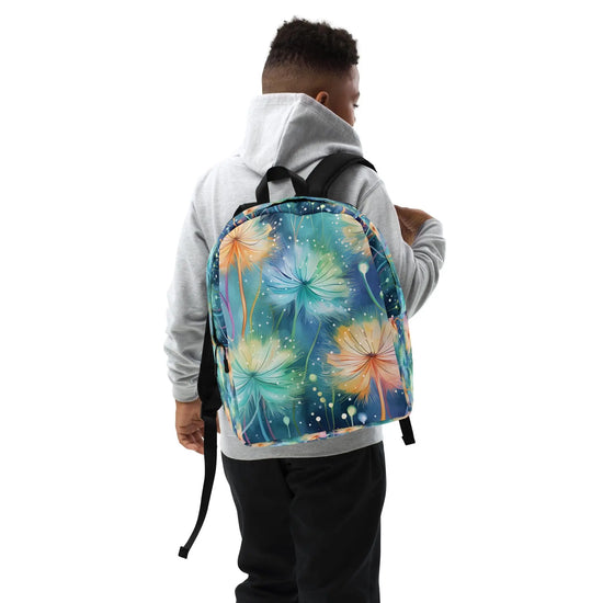 Minimalist Backpack, colorful mystical flower design simple back to school classroom casual day field trip travel backsack carry bag The Aurora Touch